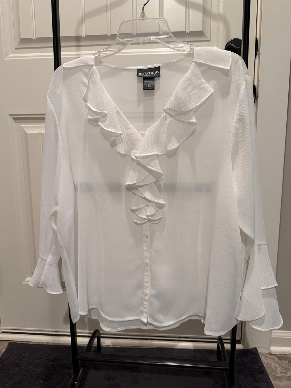 Notations Cream Ruffle-Trim V-Neck Button Blouse